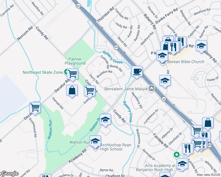 map of restaurants, bars, coffee shops, grocery stores, and more near in Philadelphia