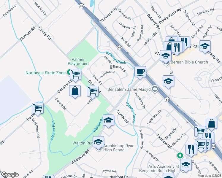 map of restaurants, bars, coffee shops, grocery stores, and more near in Philadelphia
