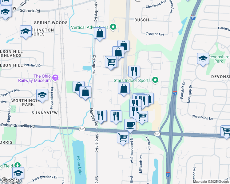map of restaurants, bars, coffee shops, grocery stores, and more near 6171 Northgate Road in Columbus