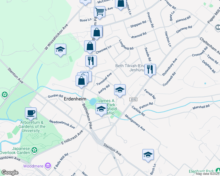map of restaurants, bars, coffee shops, grocery stores, and more near 18 Auchy Road in Erdenheim