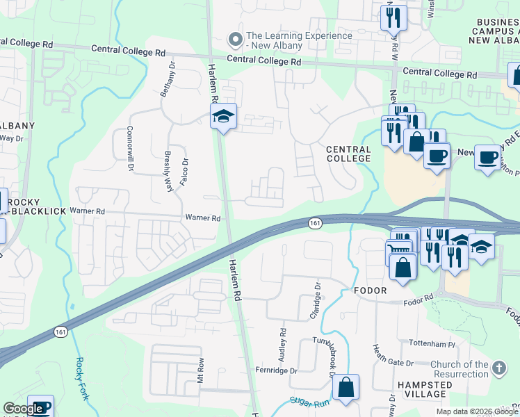 map of restaurants, bars, coffee shops, grocery stores, and more near 6821 Ridge Rock Drive in New Albany