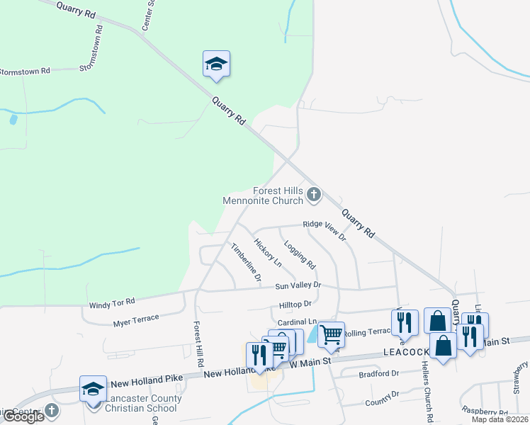 map of restaurants, bars, coffee shops, grocery stores, and more near 119 Snapdragon Dr in Leola