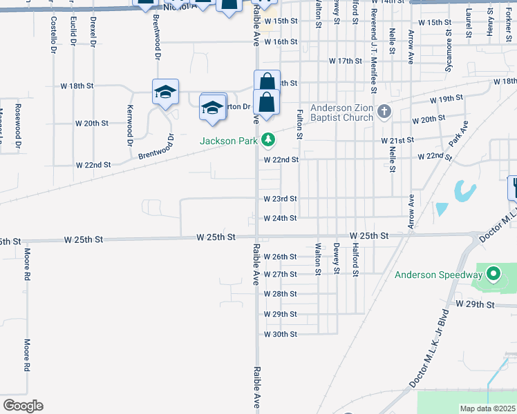map of restaurants, bars, coffee shops, grocery stores, and more near 2310 Raible Ave in Anderson