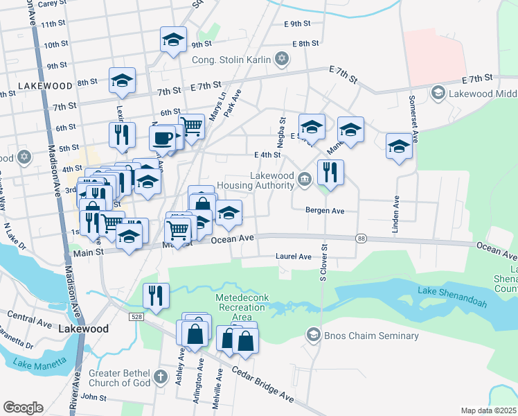 map of restaurants, bars, coffee shops, grocery stores, and more near 267 Bruce Street in Lakewood