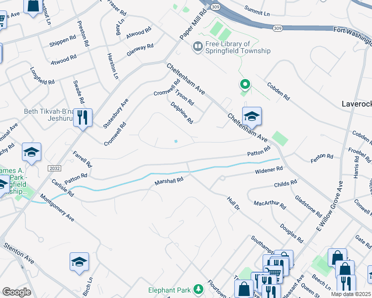 map of restaurants, bars, coffee shops, grocery stores, and more near 8560 Trumbauer Drive in Wyndmoor
