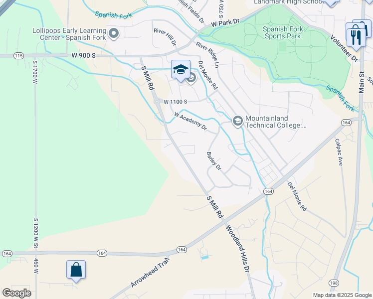map of restaurants, bars, coffee shops, grocery stores, and more near South in Spanish Fork