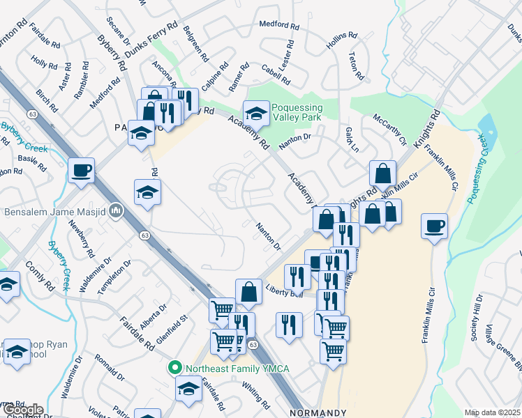 map of restaurants, bars, coffee shops, grocery stores, and more near 3716 Genesee Drive in Philadelphia