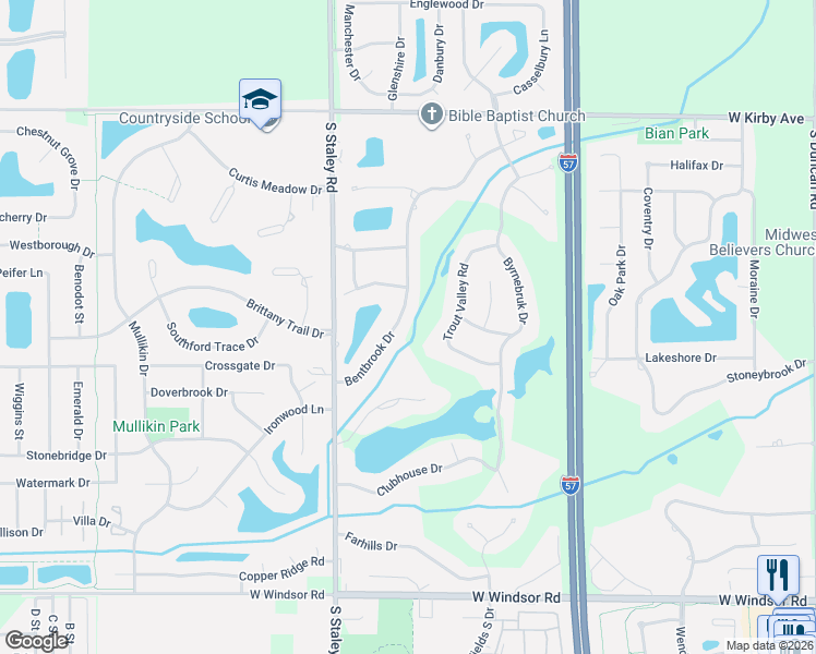 map of restaurants, bars, coffee shops, grocery stores, and more near 2008 Bentbrook Drive in Champaign