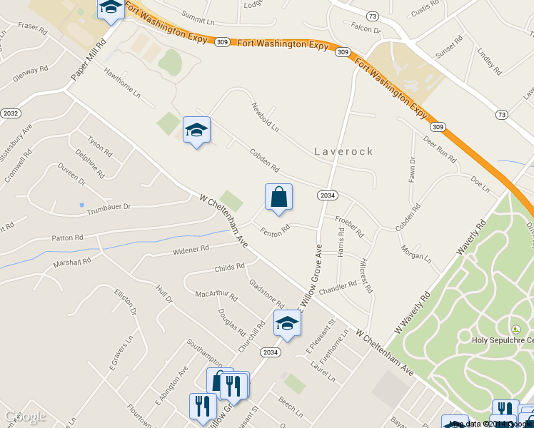 map of restaurants, bars, coffee shops, grocery stores, and more near 1624 Chattin Road in Laverock