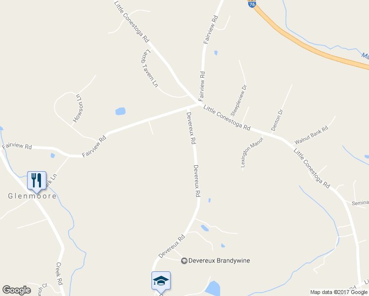map of restaurants, bars, coffee shops, grocery stores, and more near 51 Devereux Road in Glenmoore