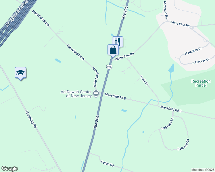 map of restaurants, bars, coffee shops, grocery stores, and more near 3200 U.S. 206 in Mansfield