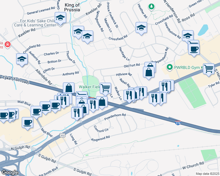 map of restaurants, bars, coffee shops, grocery stores, and more near 164 Nancys Lane in King of Prussia