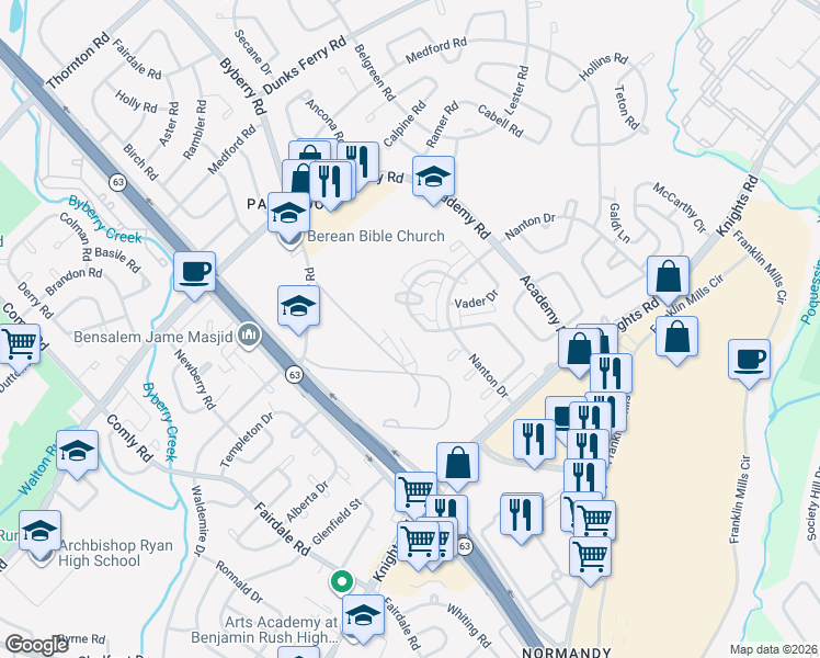 map of restaurants, bars, coffee shops, grocery stores, and more near 3634 Genesee Drive in Philadelphia