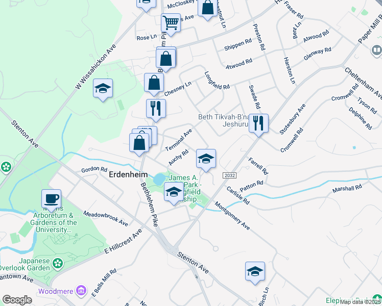 map of restaurants, bars, coffee shops, grocery stores, and more near 213 Yeakel Avenue in Erdenheim
