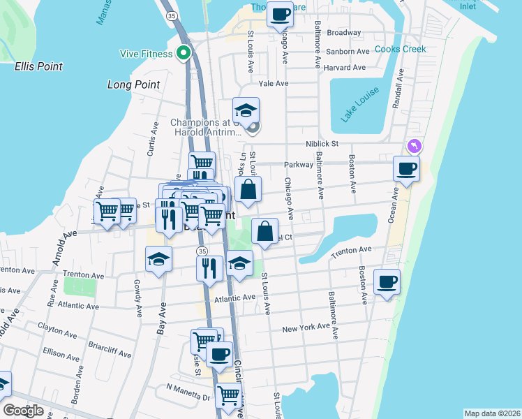map of restaurants, bars, coffee shops, grocery stores, and more near 319 Arnold Avenue in Point Pleasant Beach