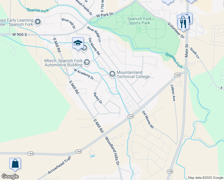 map of restaurants, bars, coffee shops, grocery stores, and more near 668 West 1370 South in Spanish Fork