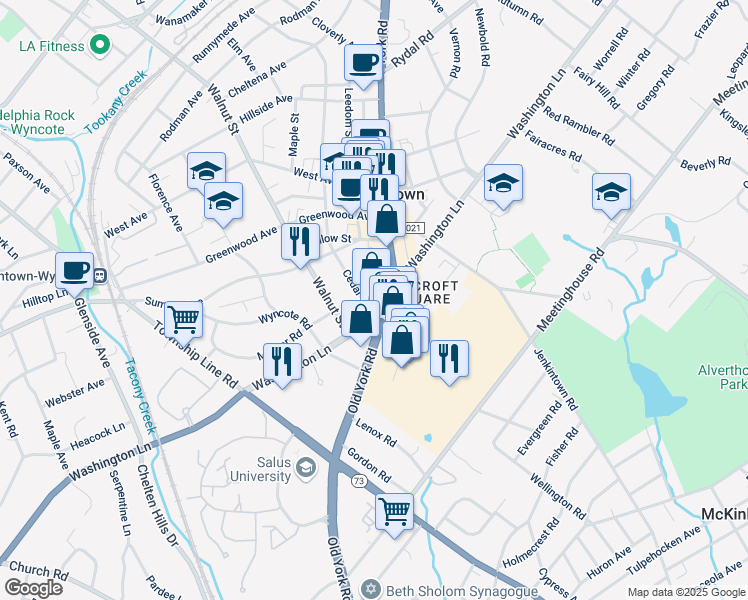 map of restaurants, bars, coffee shops, grocery stores, and more near in Montgomery County