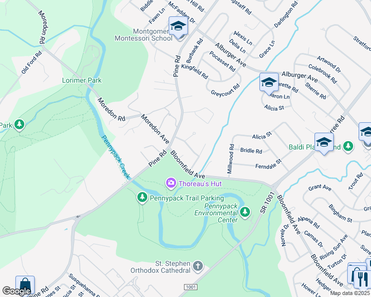 map of restaurants, bars, coffee shops, grocery stores, and more near 206 Moredun Road in Philadelphia
