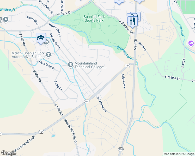 map of restaurants, bars, coffee shops, grocery stores, and more near 346 River Way Road in Spanish Fork