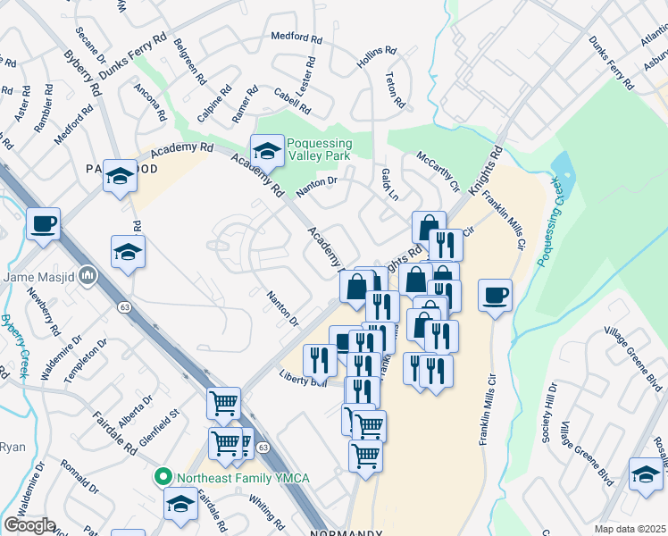 map of restaurants, bars, coffee shops, grocery stores, and more near 12572 Biscayne Drive in Philadelphia