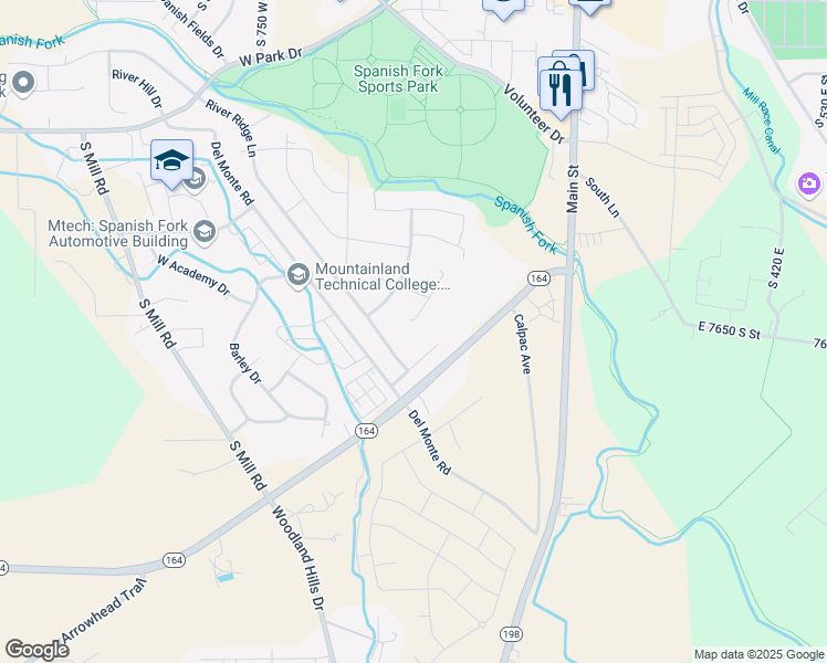 map of restaurants, bars, coffee shops, grocery stores, and more near 346 River Way Road in Spanish Fork