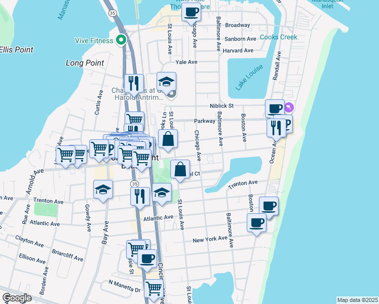 map of restaurants, bars, coffee shops, grocery stores, and more near 302 Arnold Avenue in Point Pleasant Beach