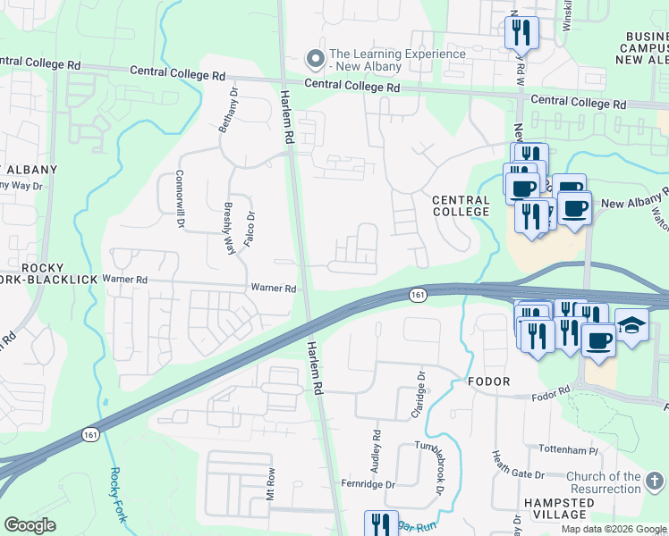 map of restaurants, bars, coffee shops, grocery stores, and more near 6821 Ridge Rock Drive in New Albany