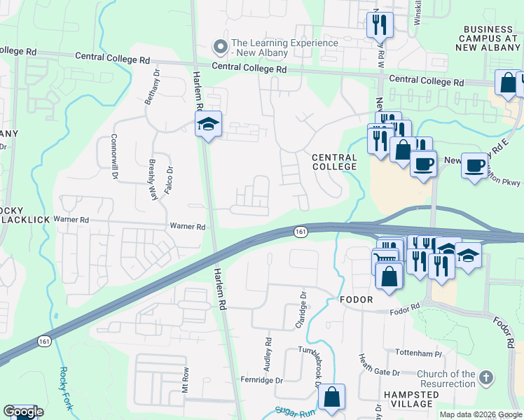map of restaurants, bars, coffee shops, grocery stores, and more near 6853 Ridge Rock Drive in New Albany