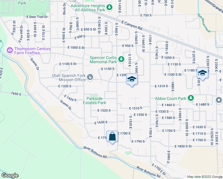 map of restaurants, bars, coffee shops, grocery stores, and more near 1363 East 1360 South Street in Spanish Fork