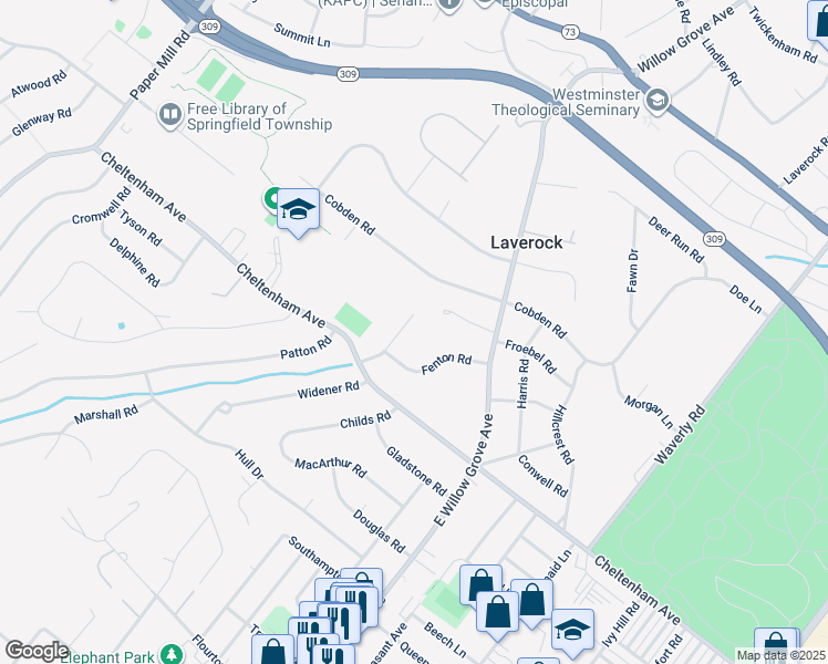 map of restaurants, bars, coffee shops, grocery stores, and more near 1632 Chattin Road in Glenside