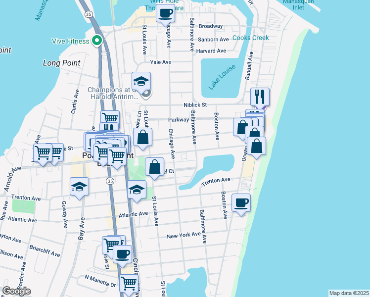 map of restaurants, bars, coffee shops, grocery stores, and more near 210 Arnold Avenue in Point Pleasant Beach