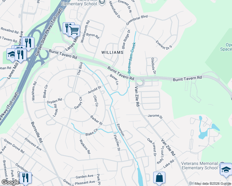 map of restaurants, bars, coffee shops, grocery stores, and more near 11 Graham Court in Brick Township