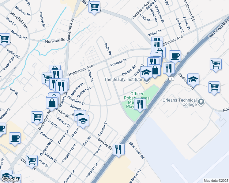 map of restaurants, bars, coffee shops, grocery stores, and more near 2168 Conwell Avenue in Philadelphia