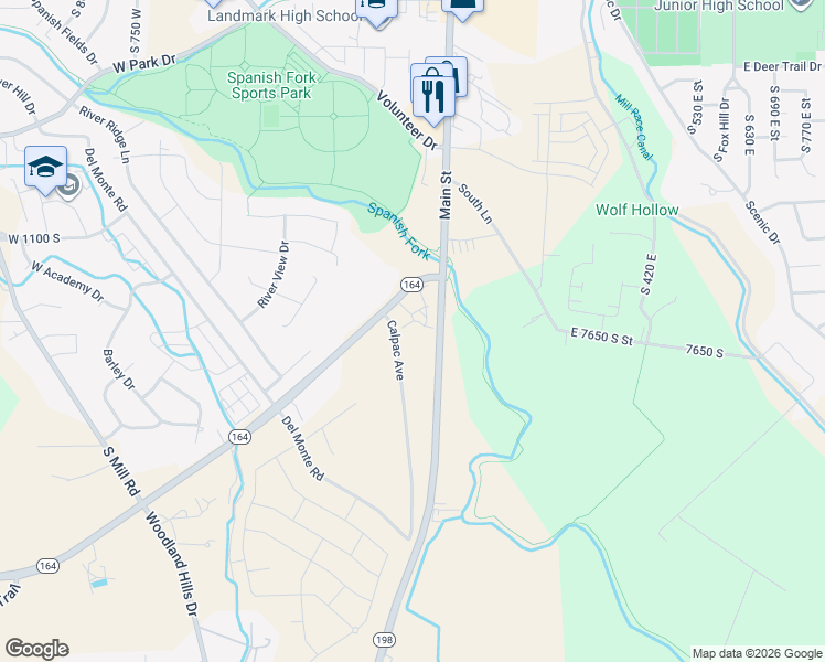 map of restaurants, bars, coffee shops, grocery stores, and more near 1350 Calpac Avenue in Spanish Fork