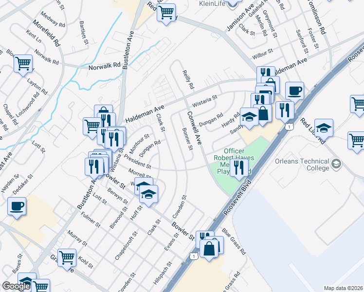 map of restaurants, bars, coffee shops, grocery stores, and more near 9824 Cowden Street in Philadelphia