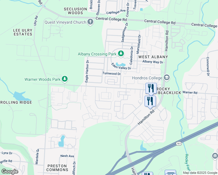 map of restaurants, bars, coffee shops, grocery stores, and more near 5009 Warner Road in Westerville