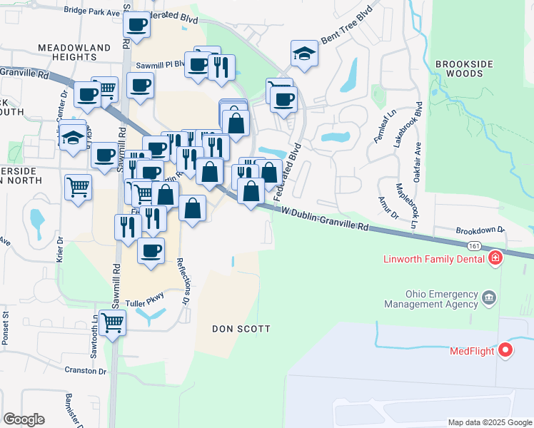 map of restaurants, bars, coffee shops, grocery stores, and more near 6667 Wesbury Park Avenue in Columbus