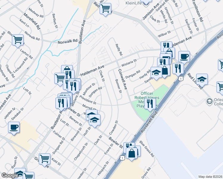 map of restaurants, bars, coffee shops, grocery stores, and more near 9824 Cowden Street in Philadelphia