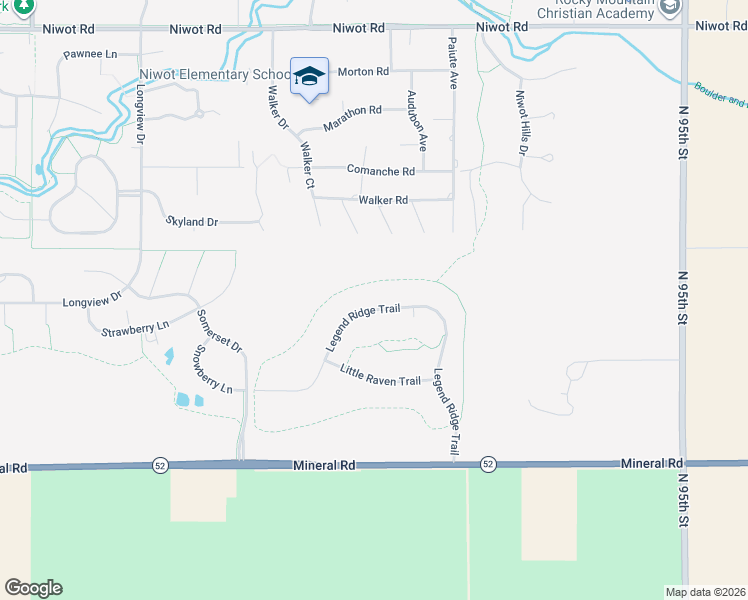 map of restaurants, bars, coffee shops, grocery stores, and more near 6534 Legend Ridge Trail in Niwot