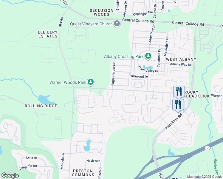 map of restaurants, bars, coffee shops, grocery stores, and more near 5773 Ryedale Lane in Westerville