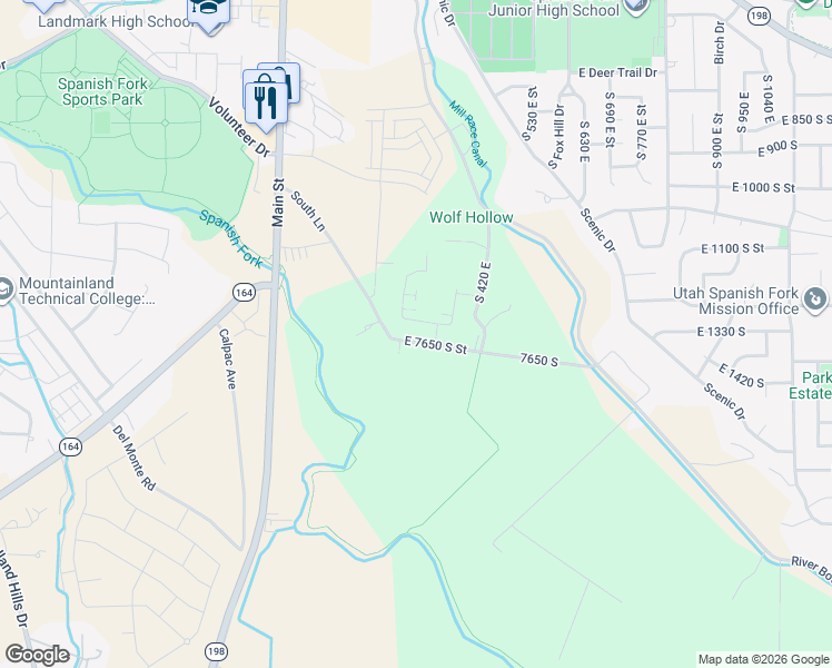 map of restaurants, bars, coffee shops, grocery stores, and more near 274 East 1300 South in Spanish Fork