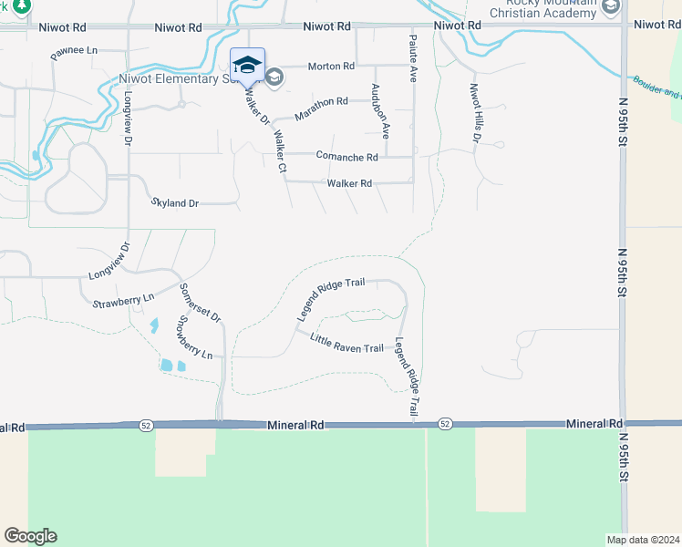 map of restaurants, bars, coffee shops, grocery stores, and more near 6533 Legend Ridge Trail in Niwot