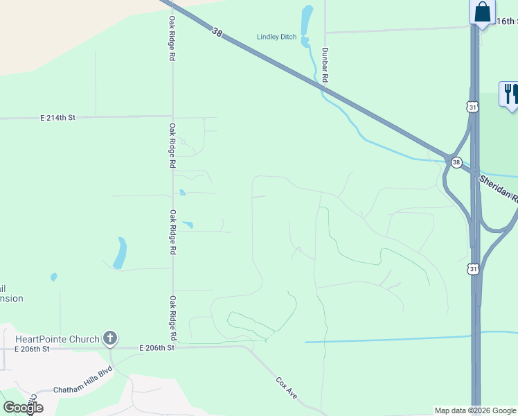 map of restaurants, bars, coffee shops, grocery stores, and more near 20999 Chatham Ridge Boulevard in Westfield