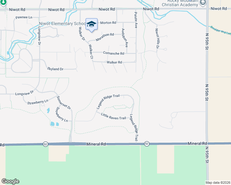 map of restaurants, bars, coffee shops, grocery stores, and more near 6549 Legend Ridge Trail in Niwot
