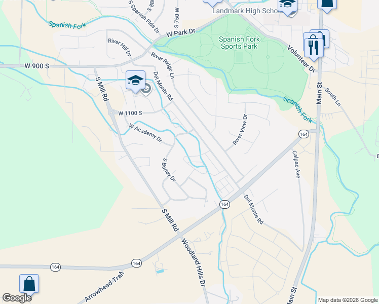 map of restaurants, bars, coffee shops, grocery stores, and more near 693 West 1210 South Street in Spanish Fork