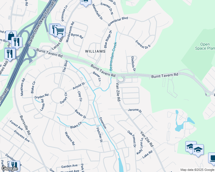 map of restaurants, bars, coffee shops, grocery stores, and more near 1041 Burnt Tavern Rd in Brick