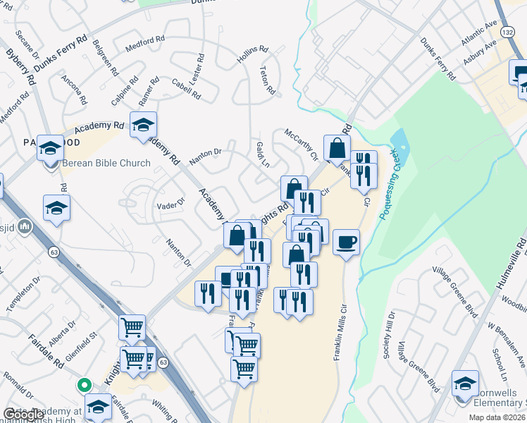 map of restaurants, bars, coffee shops, grocery stores, and more near 12710 Verda Drive in Philadelphia