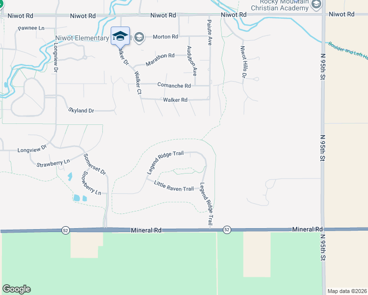 map of restaurants, bars, coffee shops, grocery stores, and more near 6549 Legend Ridge Trail in Niwot