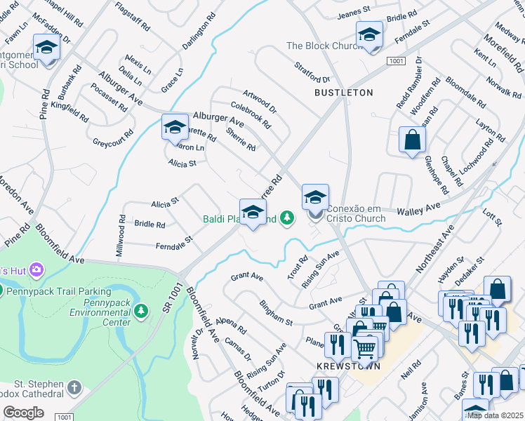 map of restaurants, bars, coffee shops, grocery stores, and more near 8803 Verree Road in Philadelphia