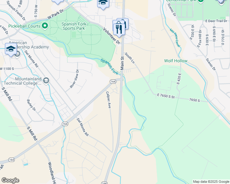 map of restaurants, bars, coffee shops, grocery stores, and more near West Summit Drive in Spanish Fork